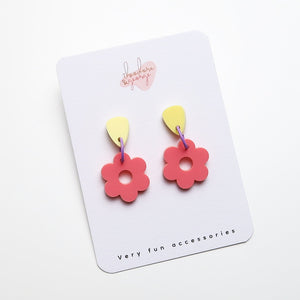 Yellow & Coral Flower Dangles