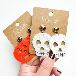 Skull Ripple Statement Earrings - White