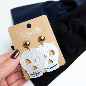 Skull Ripple Statement Earrings - White