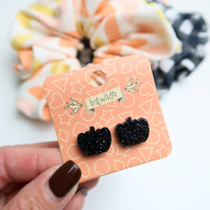 Pumpkin Glitter Resin Stud Earrings - Black