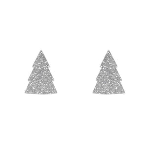 Tree Glitter Resin Stud Earrings - Silver