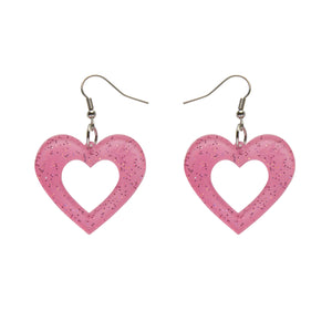 Heart Glitter Resin Drop Earrings - Pink